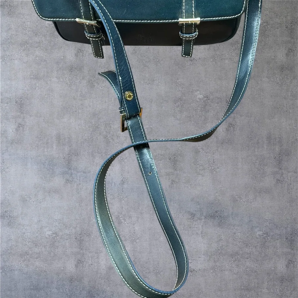 Monsac‎ Leather Satchel Bag Womens Medium Teal Green Buckle Crossbody